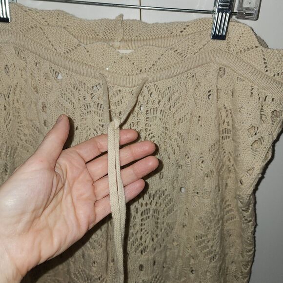 Solai The Label Women Pull On Crochet Pant Beige Sz M boho Beach Wideleg Comfort - Picture 5 of 14